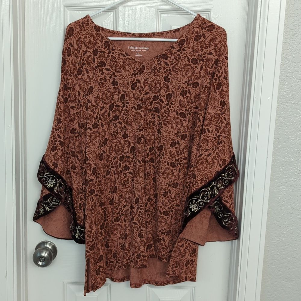 Soft Surroundings Tuscany Tunic Velvet Trim Exaggerated Sleeves Size Medium